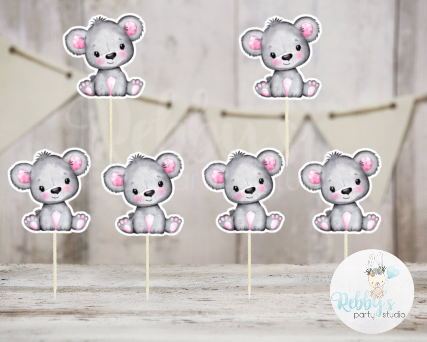 Girl Bear Theme  - Set of 12 Pink Bear Baby Shower Cupcake Toppers