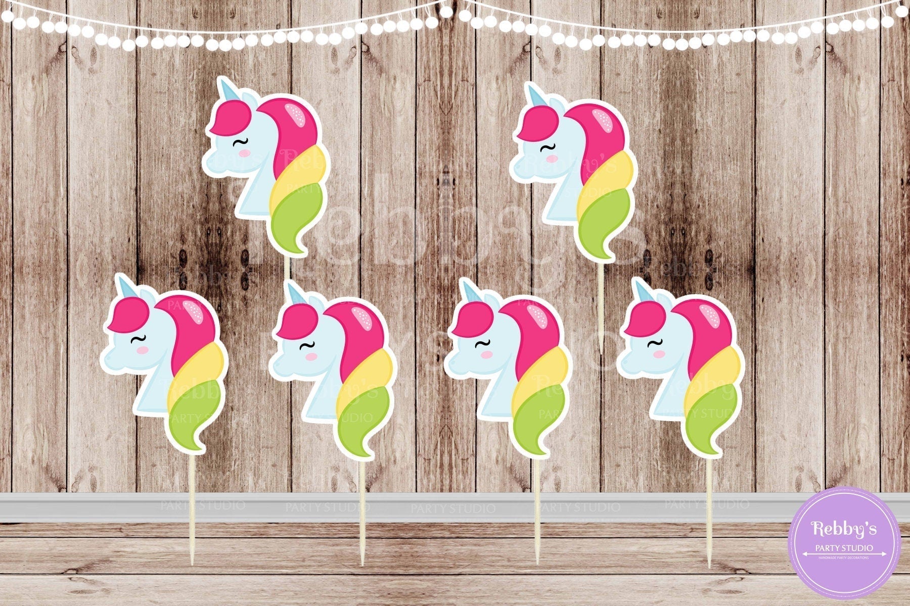 Unicorn Theme Party - Set of 12 Unicorn Cupcake Toppers