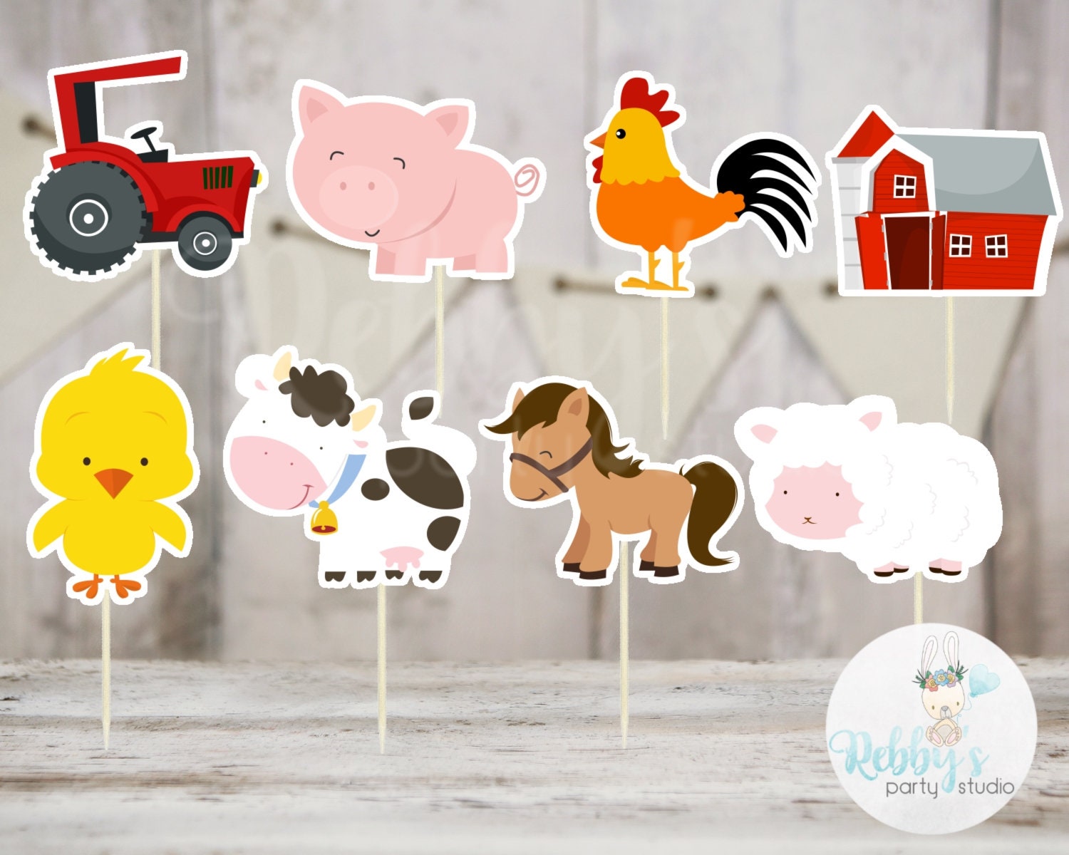 Barnyard Theme Party - Set of 16 Assorted Farm Animals Cupcake Toppers #150