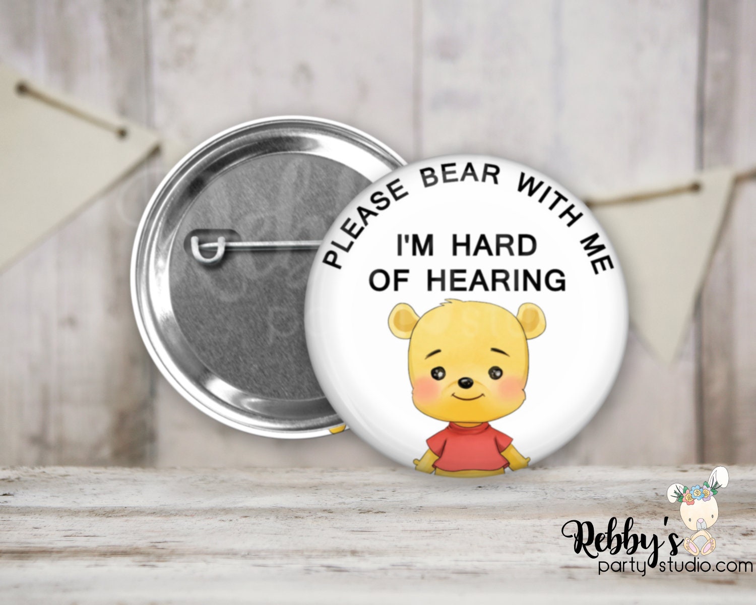 Please Bear With Me I Have Hearing Loss Pin Button, Hard of Hearing Badge, Custom Hearing Impaired Button, Available in 4 different Sizes