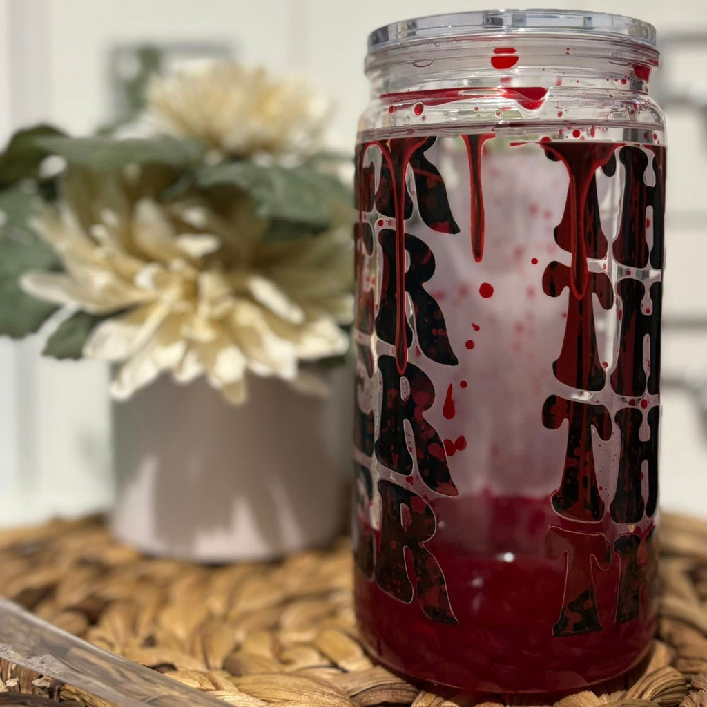 Halloween Horror 16oz Acrylic Snow Globe Drip Tumbler, Plastic Double-Walled Halloween Cup