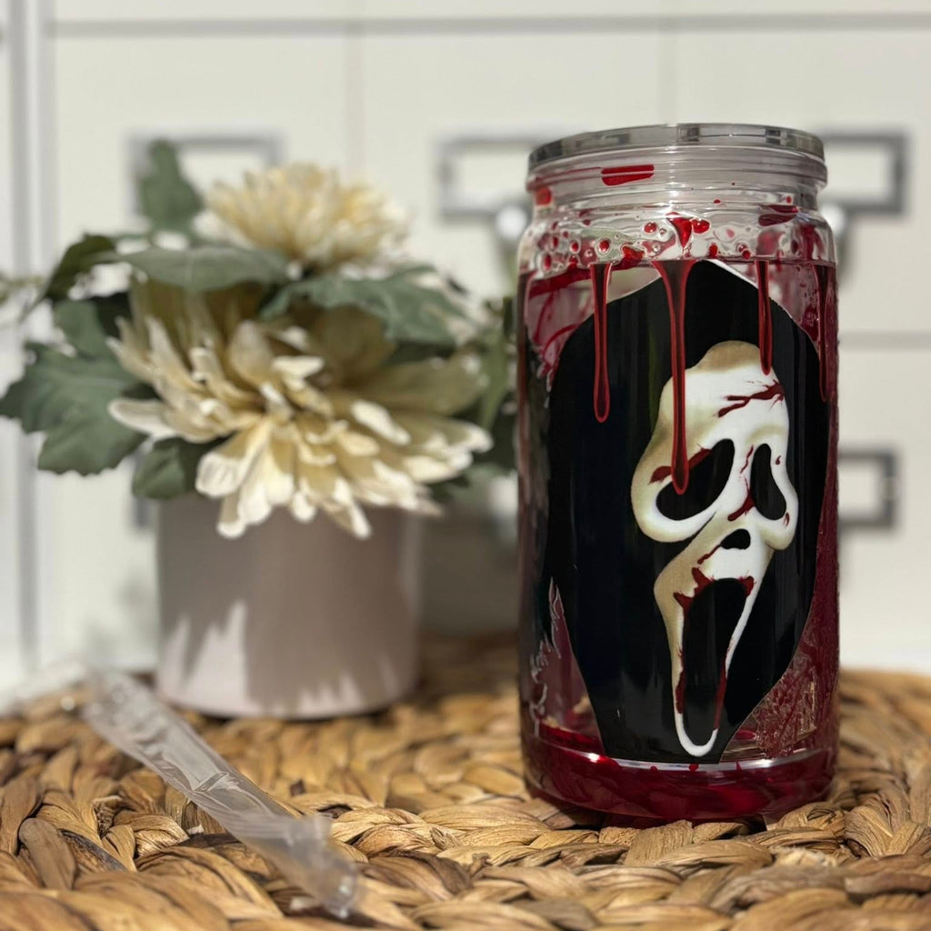 Horror 16oz Acrylic Snow Globe Drip Tumbler, Plastic Double-Walled Halloween Cup