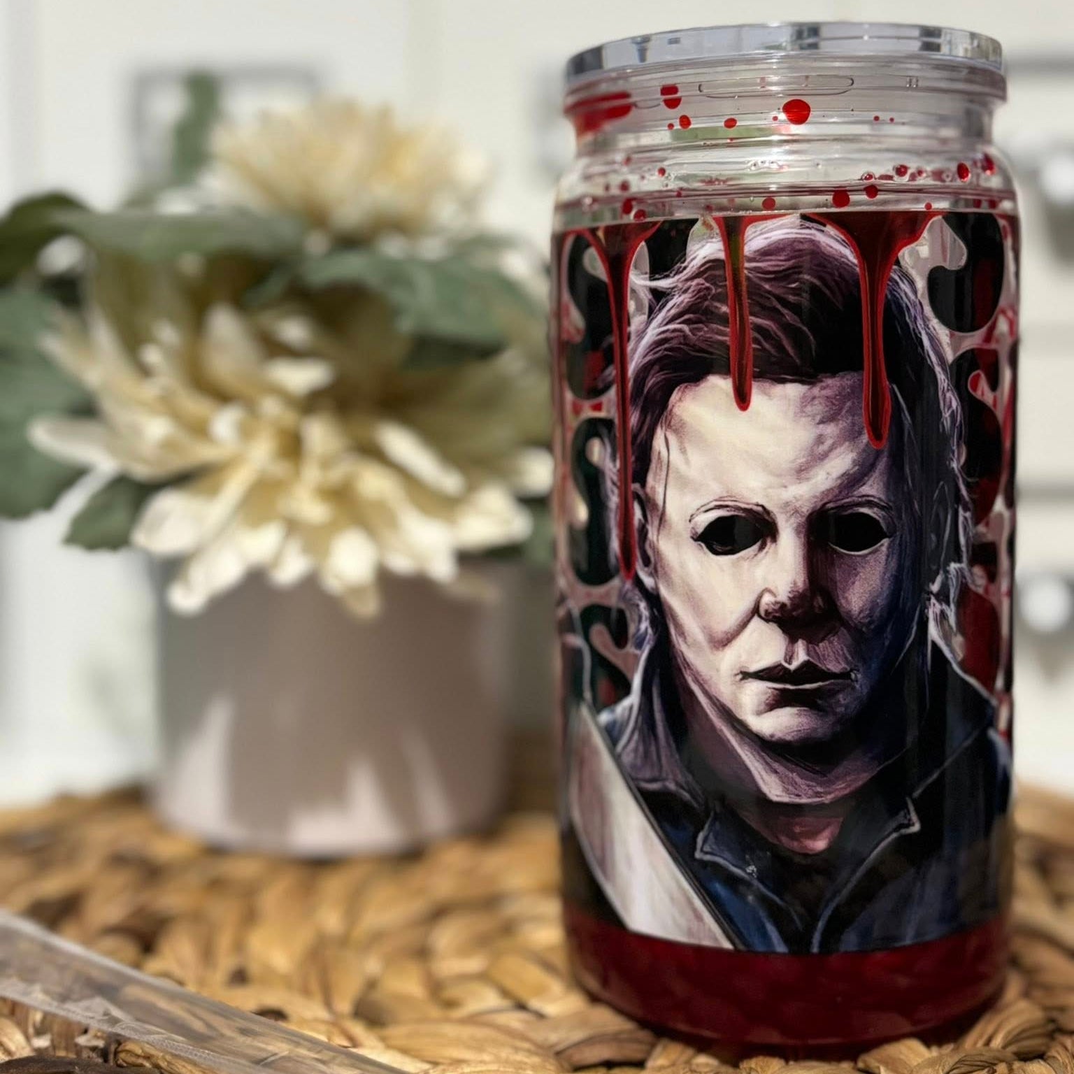 Halloween Horror 16oz Acrylic Snow Globe Drip Tumbler, Plastic Double-Walled Halloween Cup