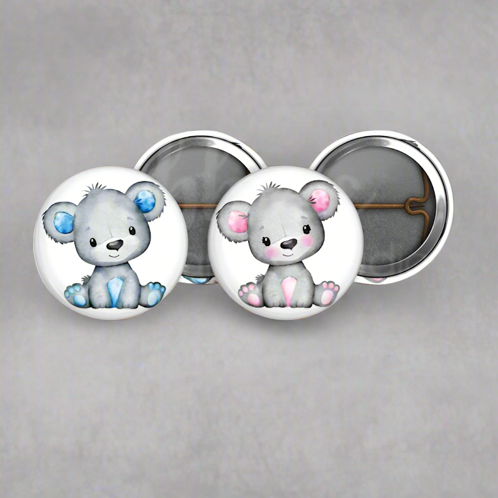 Bear Gender Reveal Party 1" inch Mini Pin Buttons Baby Shower Favors Pink Bear Blue Bear