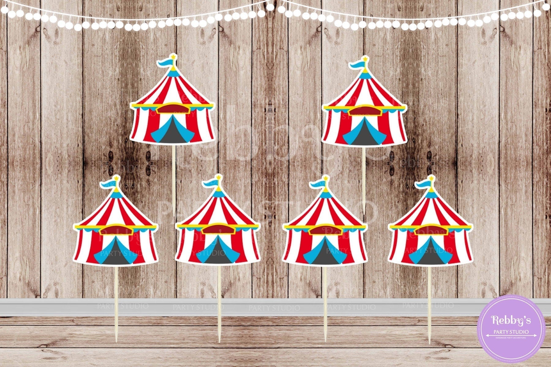 Circus Theme Party - Set of 12 Big Top Circus Tent Cupcake Toppers