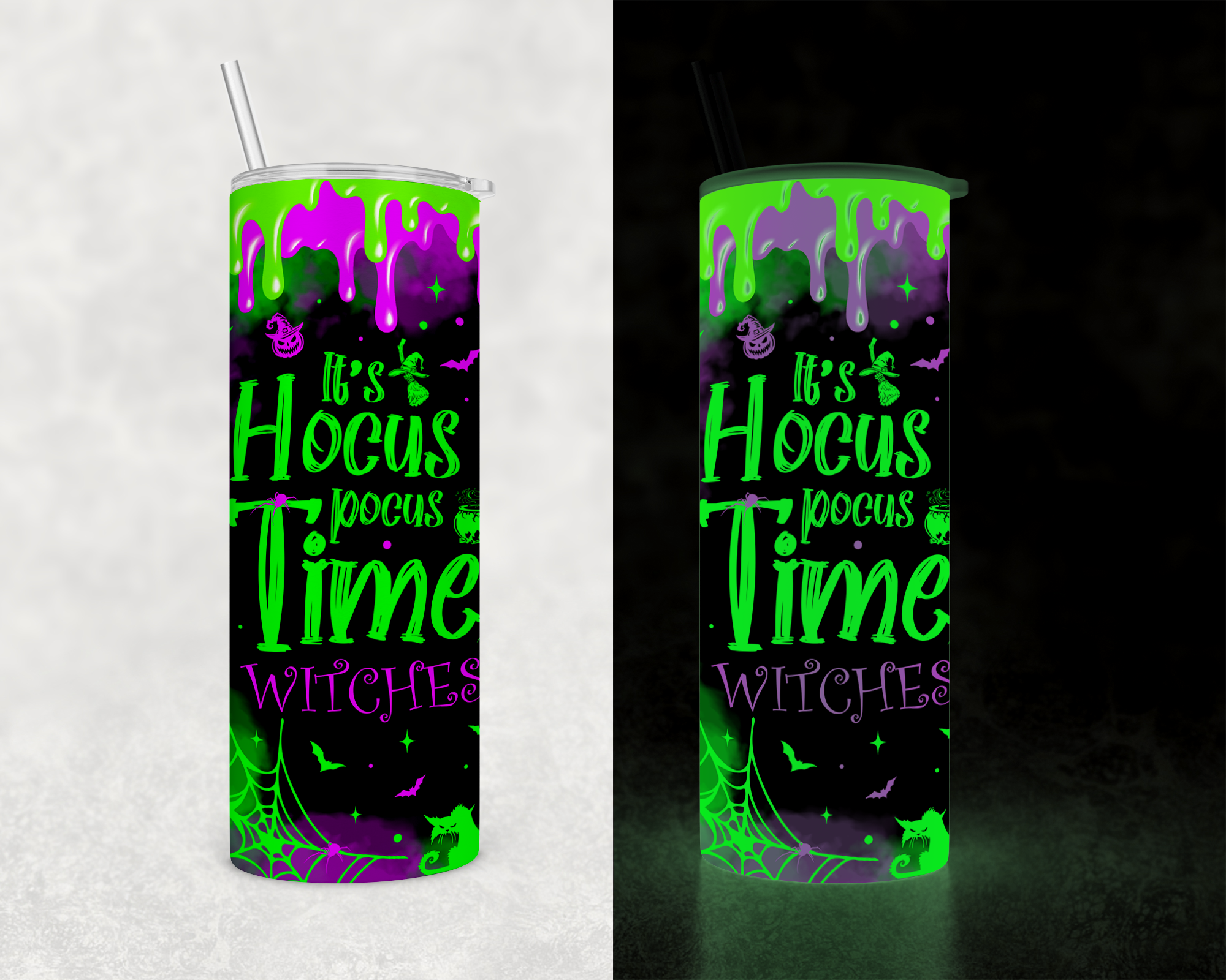 Hocus Time Witches 20oz Insulated Glow in the Dark Tumbler with Straw