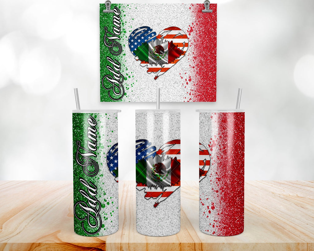 Mexican American Heart Flag 20oz Insulated Tumbler with Straw