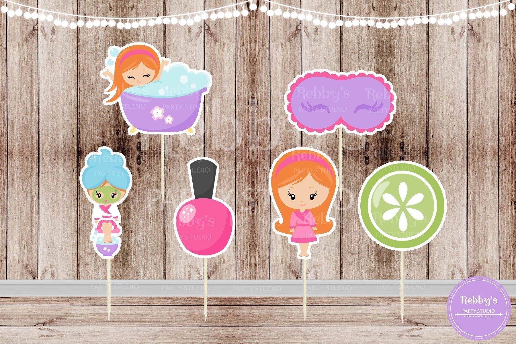 Spa Theme Party - Set of 12 Assorted Spa Girl Party Cupcake Toppers - #123