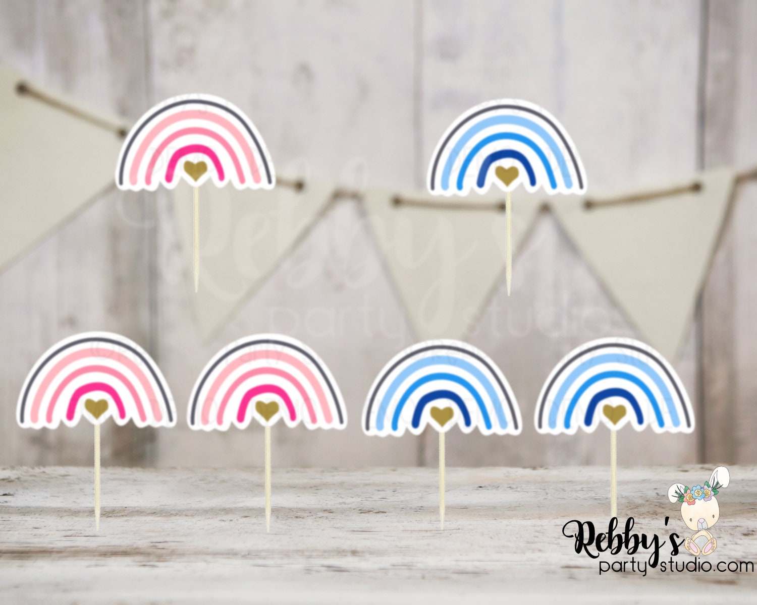 Nordic Rainbow Theme  - Set of 12 Gender Reveal Nordic Rainbow Baby Shower Cupcake Toppers