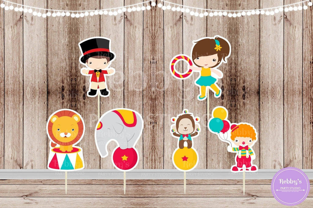Circus Theme Party - Set of 12 Assorted Circus Cupcake Toppers