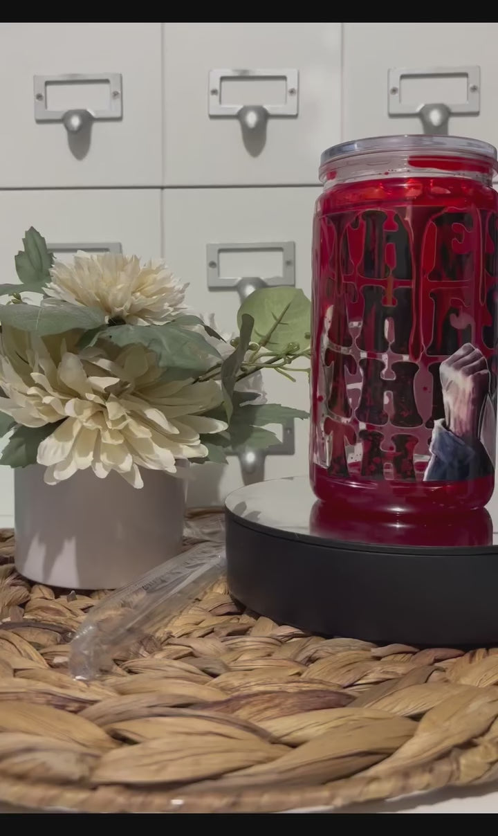 Halloween Horror 16oz Acrylic Snow Globe Drip Tumbler, Plastic Double-Walled Halloween Cup