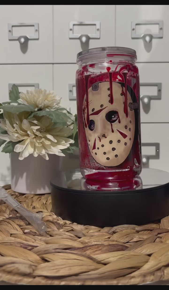 Horror 16oz Acrylic Snow Globe Drip Tumbler, Plastic Double-Walled Halloween Cup