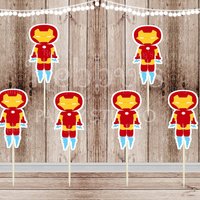 Action Superhero Boy Party - Set of 12 Iron Boy Inspired Cupcake Toppers