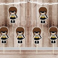Action Superhero Girl Party - Set of 12 Girl in Bat Costume Inspired Cupcake Toppers