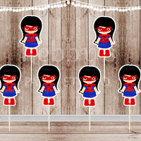 Action Superhero Girl Party - Set of 12 Spidergirl Inspired Cupcake Toppers