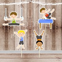 Boys Gymnastics Party - Set of 12  Assorted Boy Gymnast Cupcake Toppers