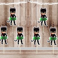 Superhero Villain Girl Party - Set of 12 Green Tutu Cat Girl Inspired Cupcake Toppers