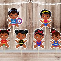 Superhero Baby Girl Cupcake Toppers - African American - Set of 12