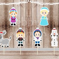 Princess Theme Party - Set of 12 Assorted Christmas Snow Princess Inspired Cupcake Toppers