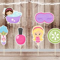 Spa Party Cupcake Toppers: Assorted Spa Girl Theme, Set of 12