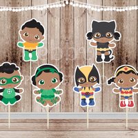 African American Superhero Baby Cupcake Toppers - Set of 12