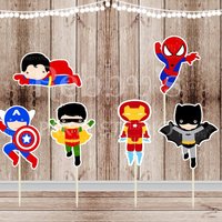 Action Superhero Boy Party - Set of 12 Assorted Superhero Boys Inspired Cupcake Toppers