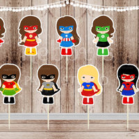 Action Superhero Girl Party - Set of 16 Assorted Superhero Girls Inspired Cupcake Toppers