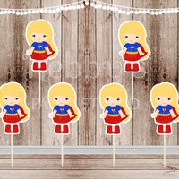 Action Superhero Girl Party - Set of 12 Supergirl Inspired Cupcake Toppers