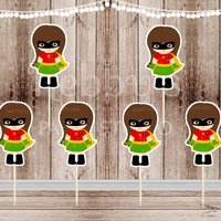 Action Superhero Girl Party - Set of 12 Robin Girl Inspired Cupcake Toppers