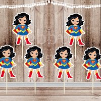 Superhero Girl Party - Set of 16 Superhero Supergirl Inspired Cupcake Toppers