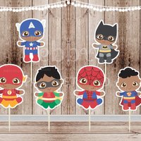 African American Baby Superhero Cupcake Toppers - Set of 12