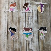 Girls Gymnastics Party - Set of 12 Assorted Girl Gymnast Cupcake Toppers