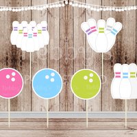 Girl Bowling Party Cupcake Toppers - Set of 12