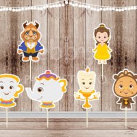 Belle and the Beast Cupcake Toppers: Princess Party Decor - Set of 12