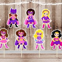 Superhero Girl Party - Set of 16 Assorted Pink Superhero Girls Inspired Cupcake Toppers