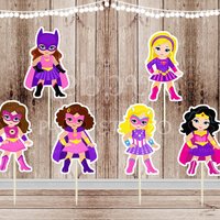Superhero Girl Party - Set of 12 Assorted Pink Superhero Girls Inspired Cupcake Toppers