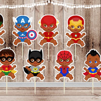 Superhero Baby Boy Cupcake Toppers: African American Theme - Set of 16