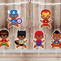 Superhero Baby Boy Cupcake Toppers: African American Party Decor (Set of 12)