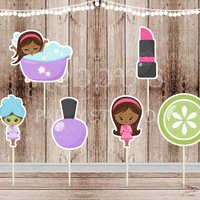 Spa Party Cupcake Toppers: Assorted Spa Girl Theme, Set of 12