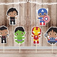 Superhero Baby Cupcake Toppers: African American Superheroes, Set of 12