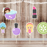 Spa Party Cupcake Toppers: Assorted Spa Girl Theme, Set of 12