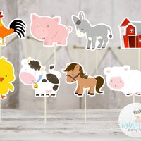 Barnyard Theme Party - Set of 16 Assorted Farm Animals Cupcake Toppers #151