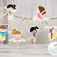Girls Gymnastics Party - Set of 12 Assorted Girl Gymnast Cupcake Toppers
