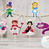 Alice and Friends Party - Set of 12 Assorted Alice in Wonderland Inspired Cupcake Toppers