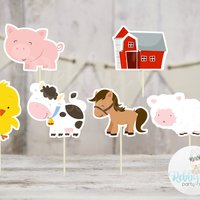 Barnyard Theme Party - Set of 12 Assorted Farm Animals Cupcake Toppers #141