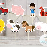 Girl Barnyard Theme Party - Set of 16 Assorted Farm Animals  Cupcake Toppers #146