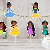Fairy Tale Party - Set of 12 Assorted African American Princess Cupcake Toppers