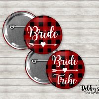 Buffalo Plaid Bridal Shower Button: Personalized Lumberjack Bride Tribe Favor