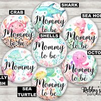 Ocean Friends Baby Shower Party, Personalized Pin Buttons, Under the Sea Mermaid Friends Name Badges
