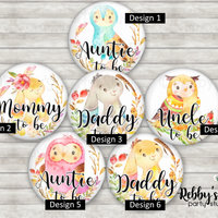 Woodland Baby Shower Pin Button: Personalized Family Member Badge